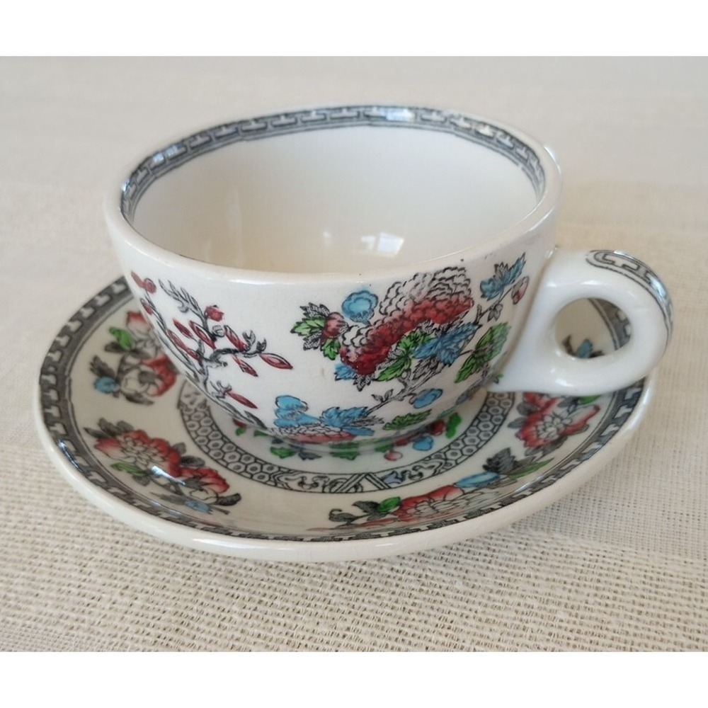 VTG Indian Tree Floral Wood's Burslem England Tea/Coffee Cup and Saucer VGUC